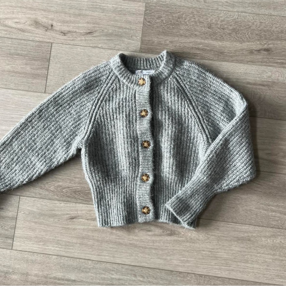 Zara Chunky Gray Knit Cardigan with Buttons